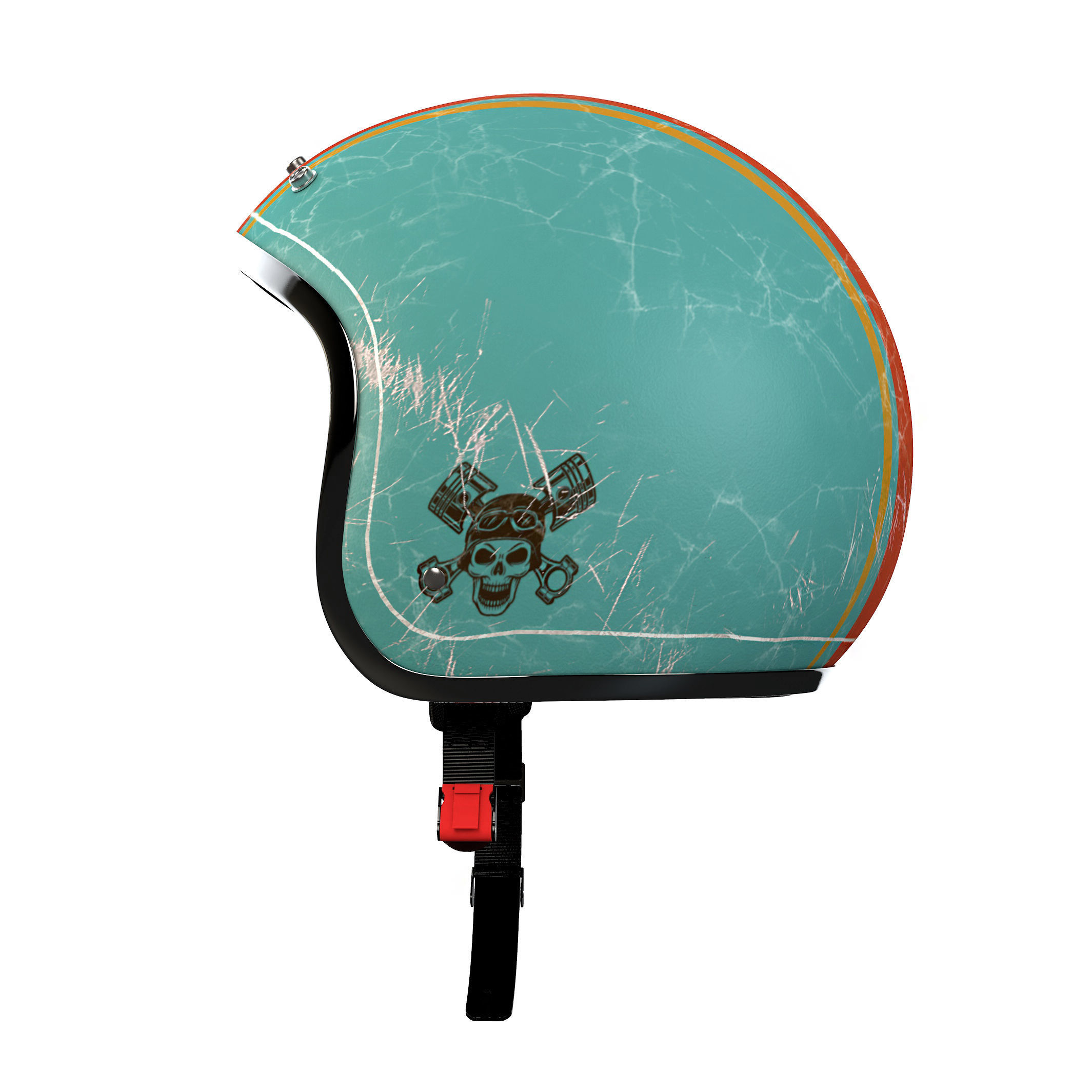 Helmet motorcycle with orange and turquoise stripe 3D model_5