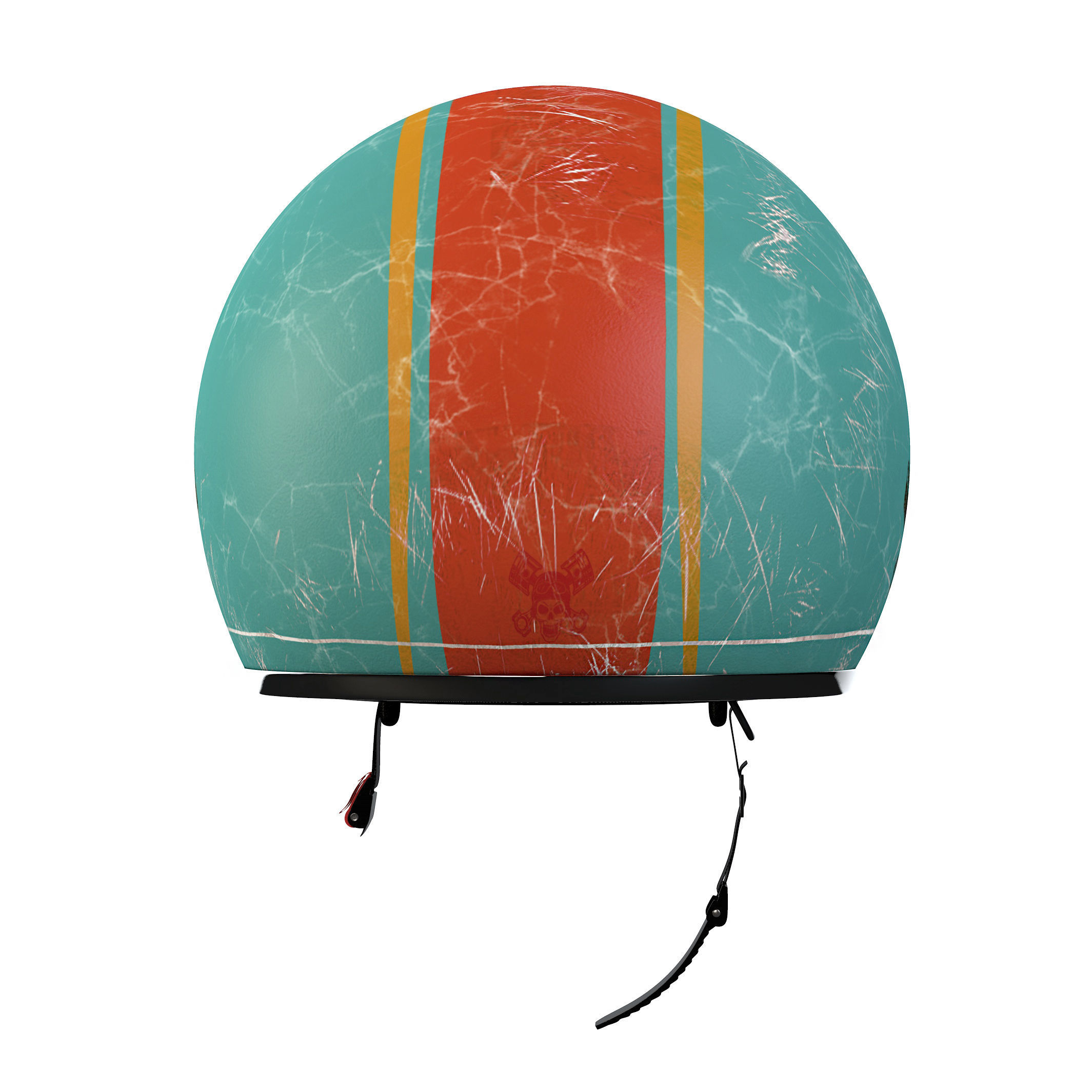 Helmet motorcycle with orange and turquoise stripe 3D model_6