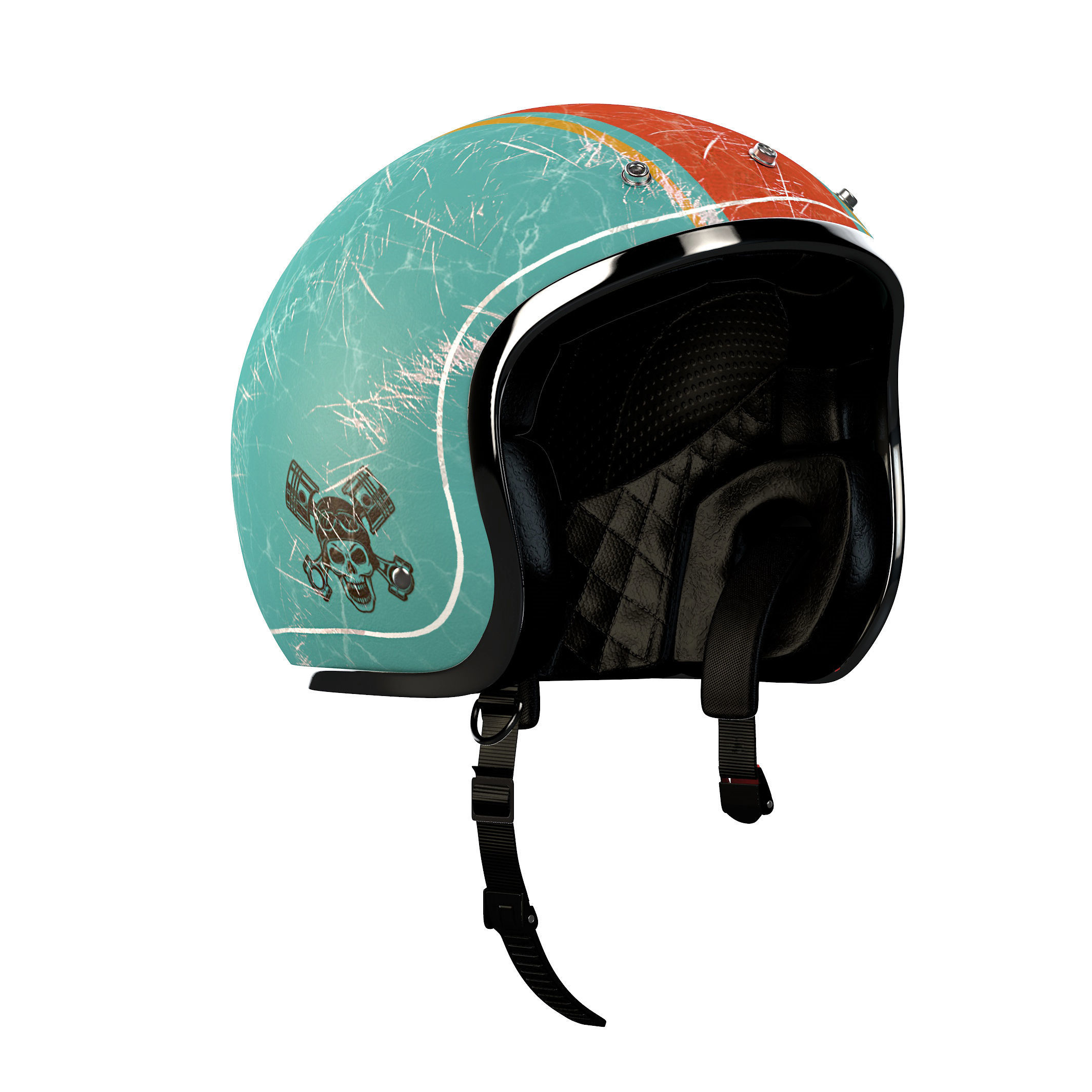 Helmet motorcycle with orange and turquoise stripe 3D model_2