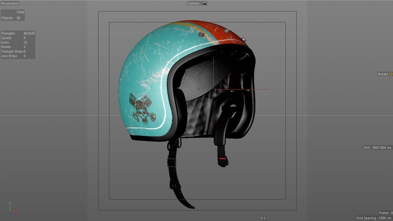 Helmet motorcycle with orange and turquoise stripe 3D model_9