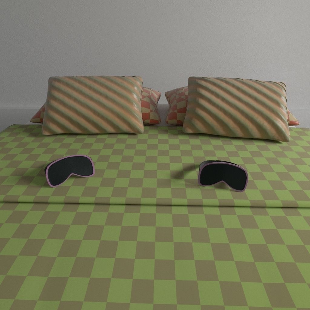 Bed pillow and sleeping glasses 3D model_2