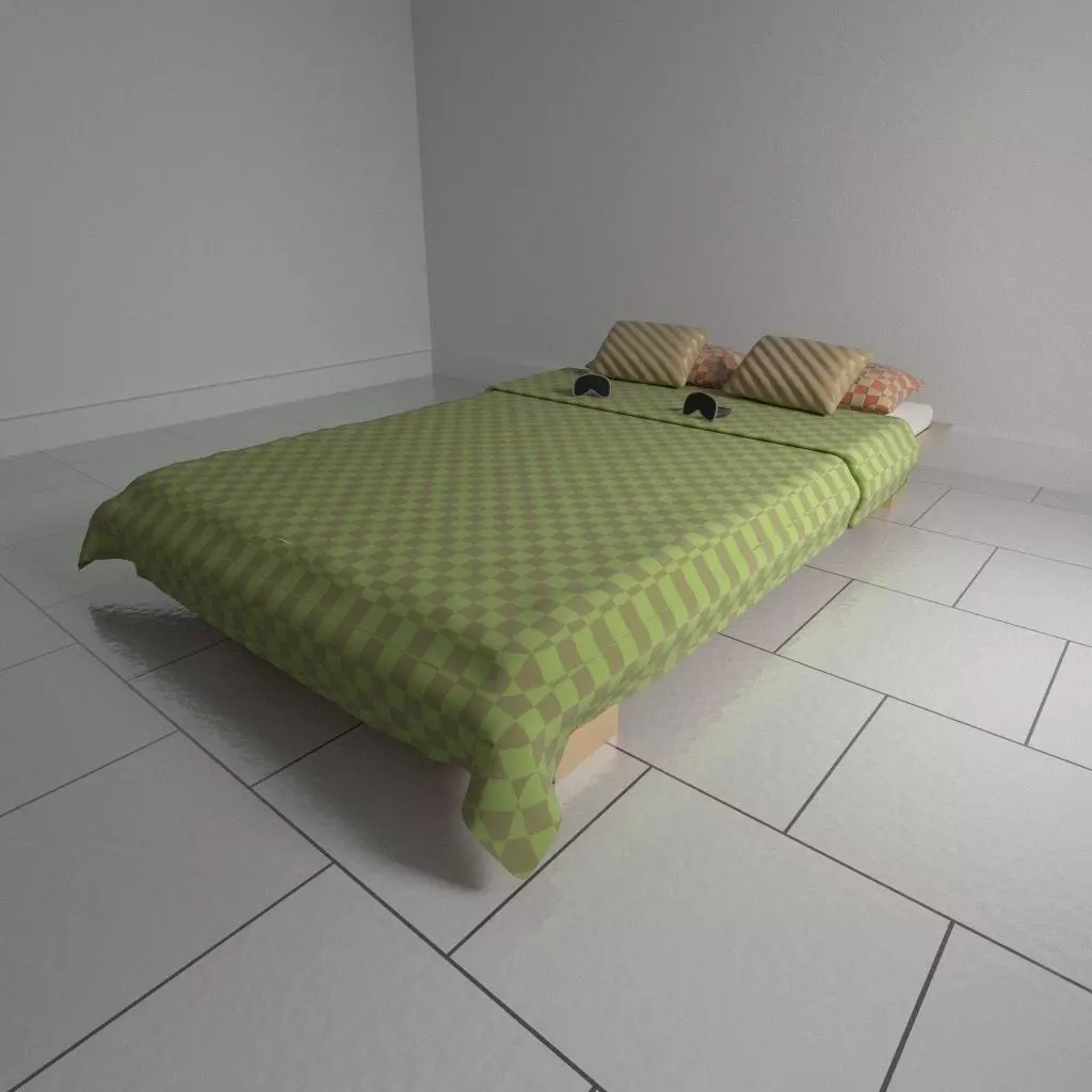 Bed pillow and sleeping glasses 3D model_0