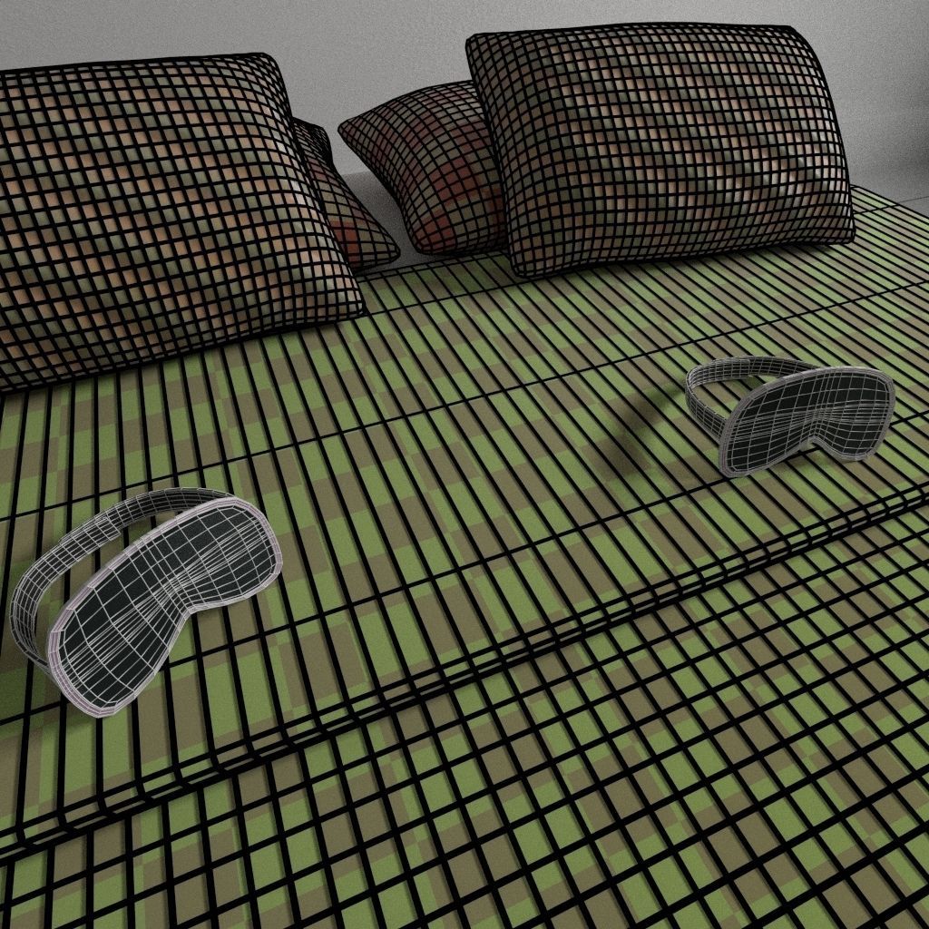 Bed pillow and sleeping glasses 3D model_7