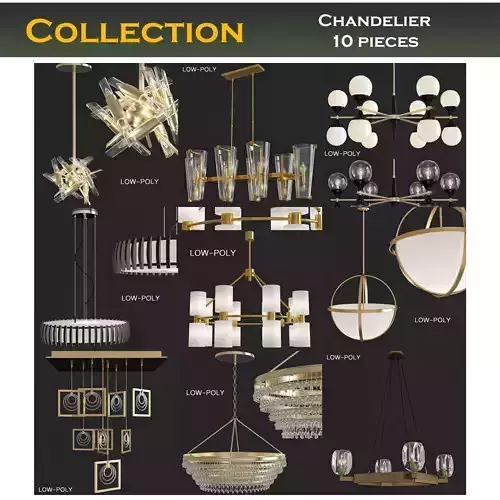 Chandelier low poly 3d model collection made of metal Low-poly 3D model