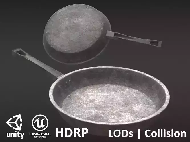 Game-ready Frying Pan Dirty - Unity - HDRP - UE4