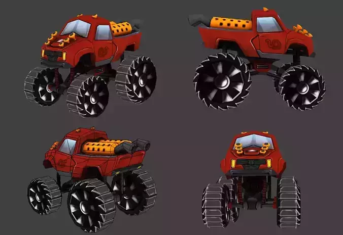 Cartoon Monstercar Pack Low-poly 3D model