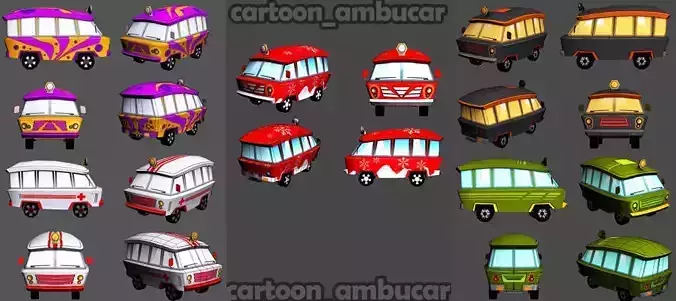 Cartoon Ambucar Pack Low-poly 3D model