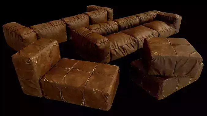 sofa with table Low-poly 3D model