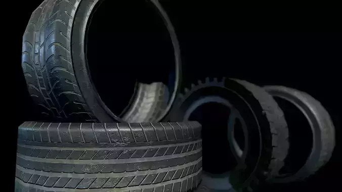 Game-Ready Tires and Rims Low-poly 3D model
