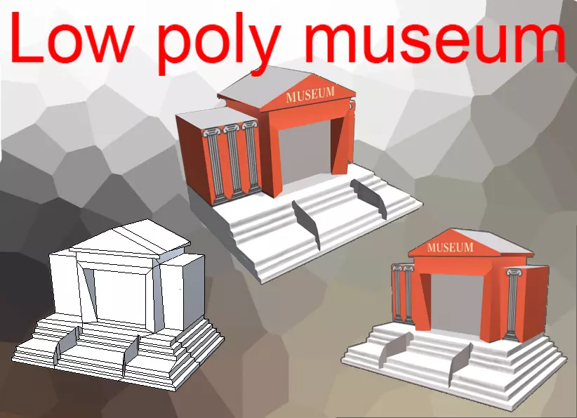 Museum Low-poly 3D model game 3D model Free low-poly 3D model