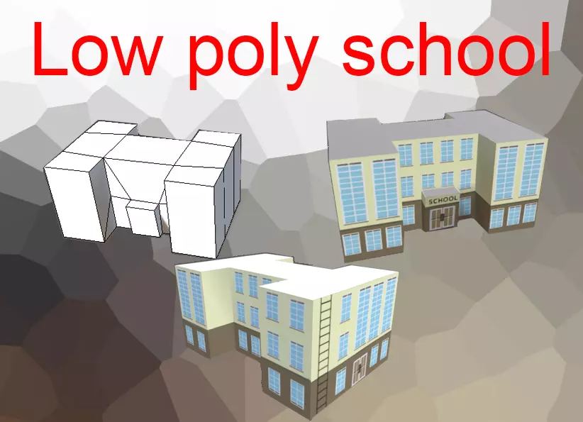 School Low-poly 3D model game 3D model Free low-poly 3D model