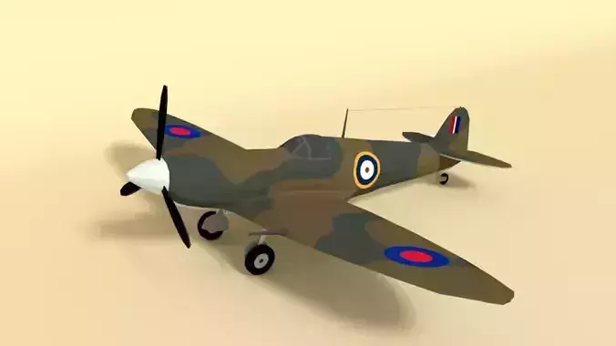 Low Poly Cartoon Supermarine Spitfire MKII  Airplane Low-poly 3D model