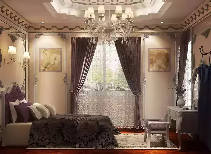 bedroom elegant with chandelier