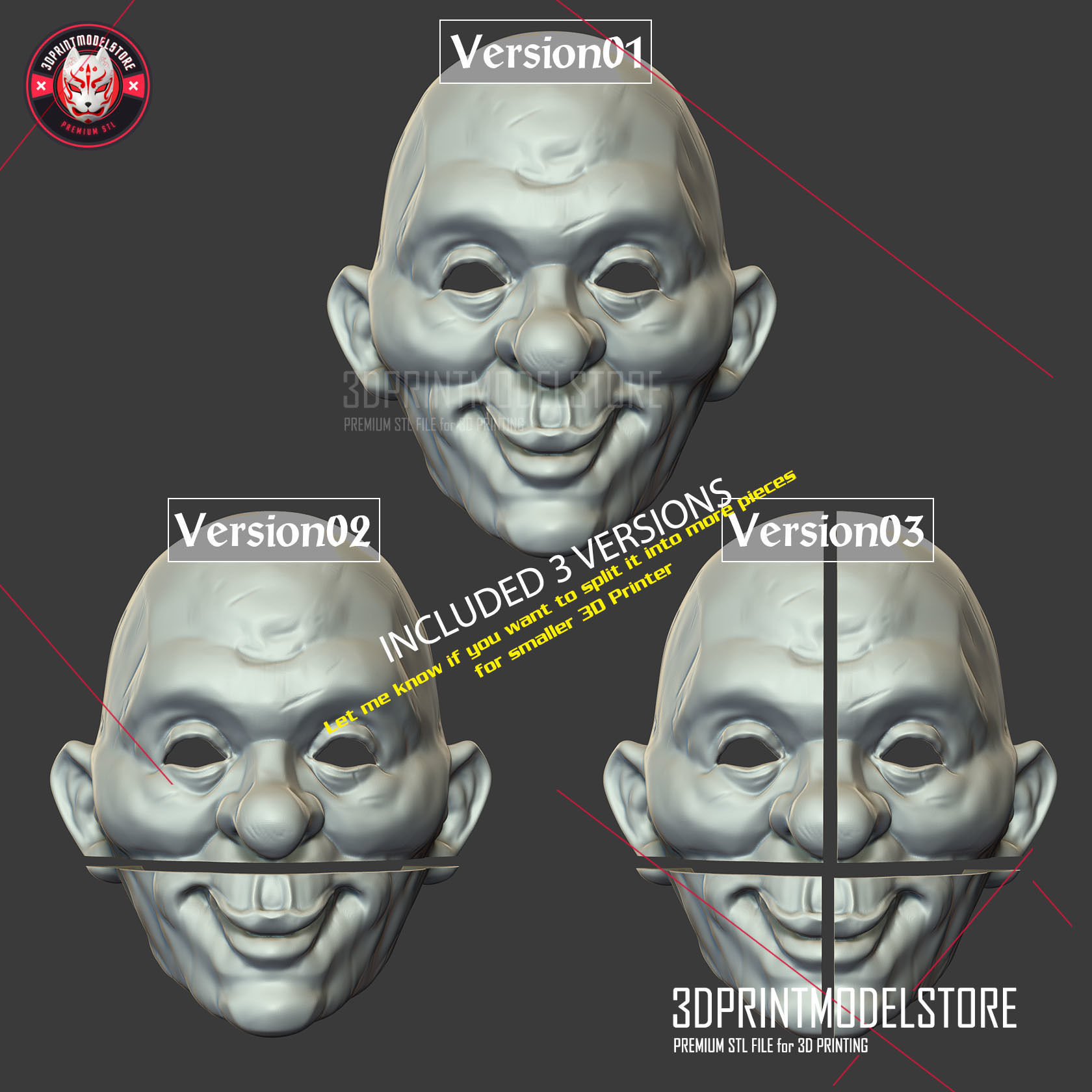 Henchmen Joker Dark Knight Cosplay Mask - Clown Mask - Halloween 3D print model_5