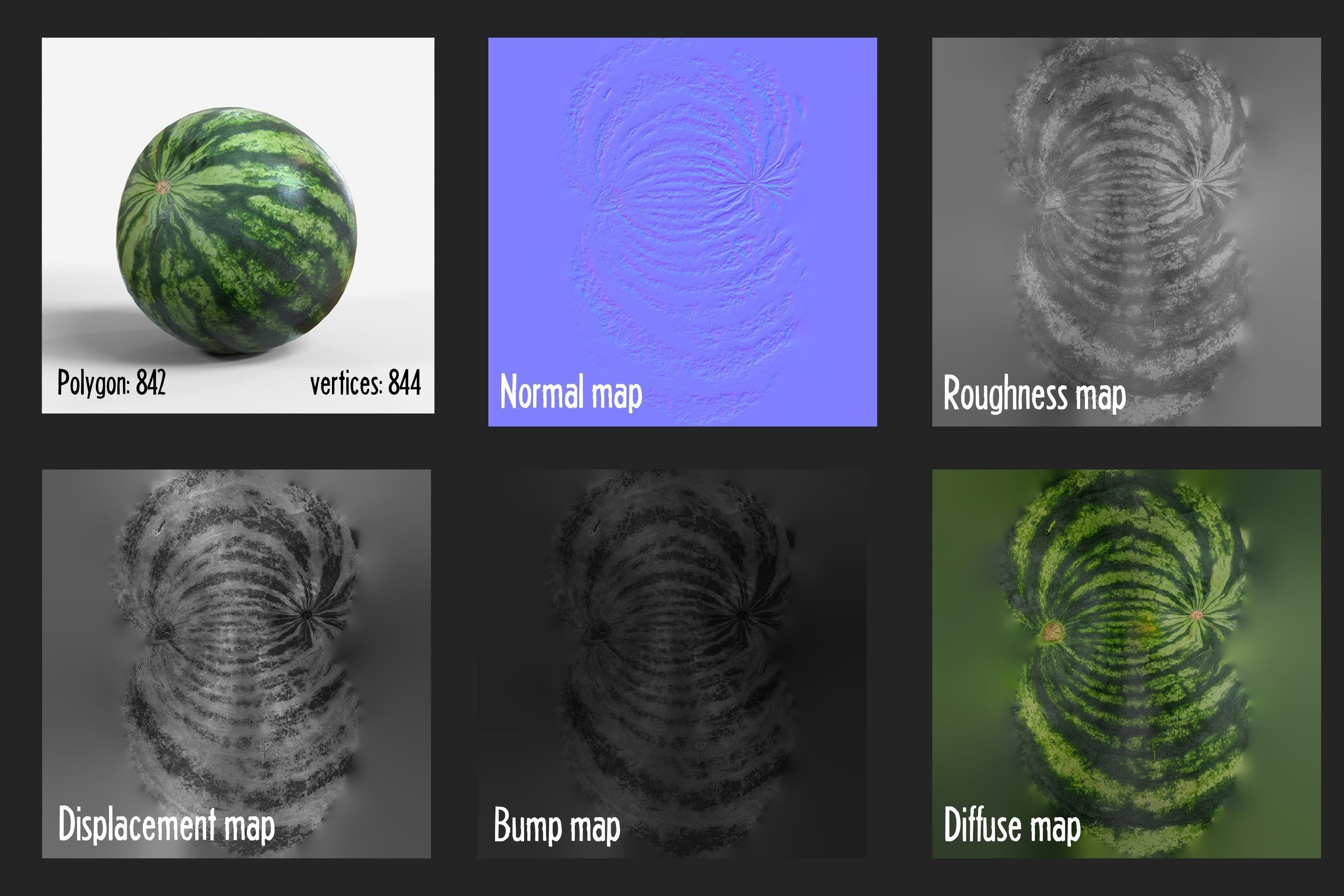Watermelon 3D model  Photoscan  Melon Low-poly 3D model_7