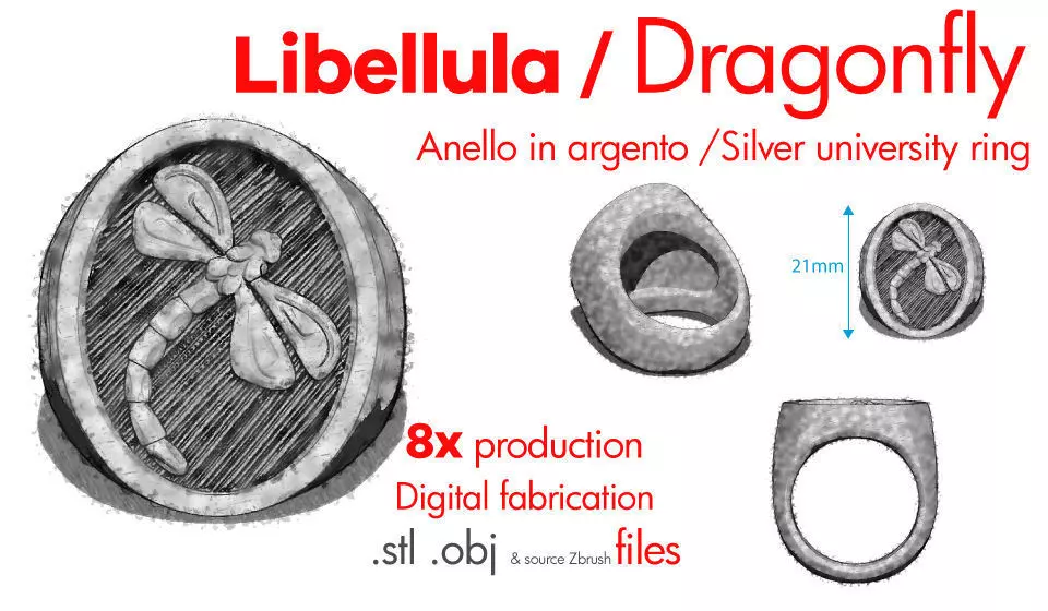 Dragonfly ring - Anello libellula 3D print model_0