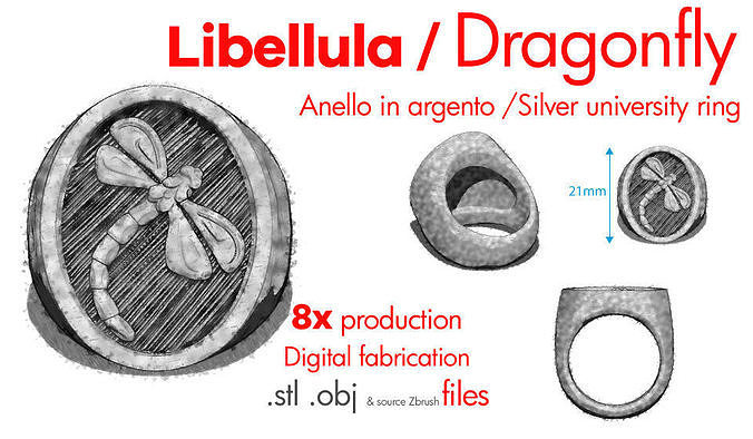 Dragonfly ring - Anello libellula 3D print model
