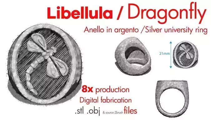 Dragonfly ring - Anello libellula 3D print model