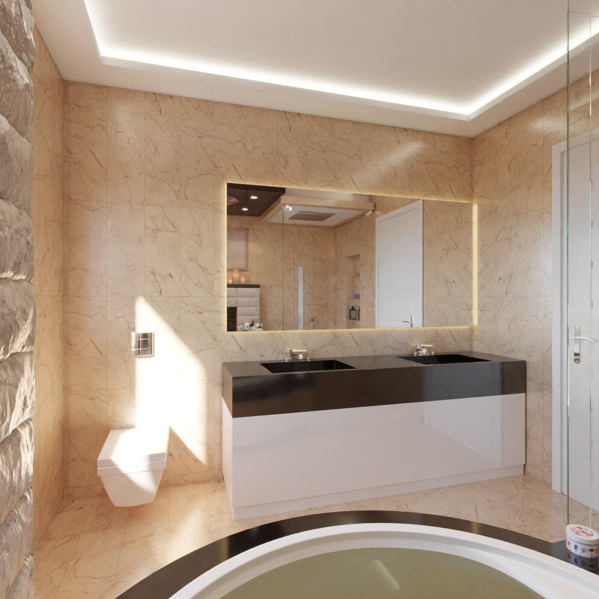 Bathroom modern with tub and shower 3D model_1