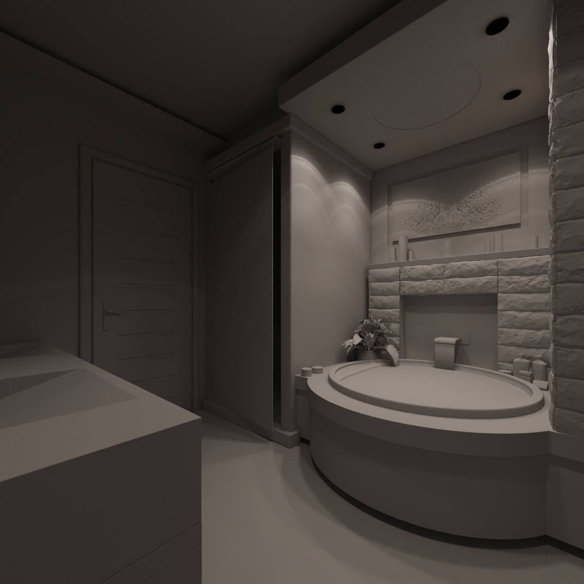 Bathroom modern with tub and shower 3D model_3