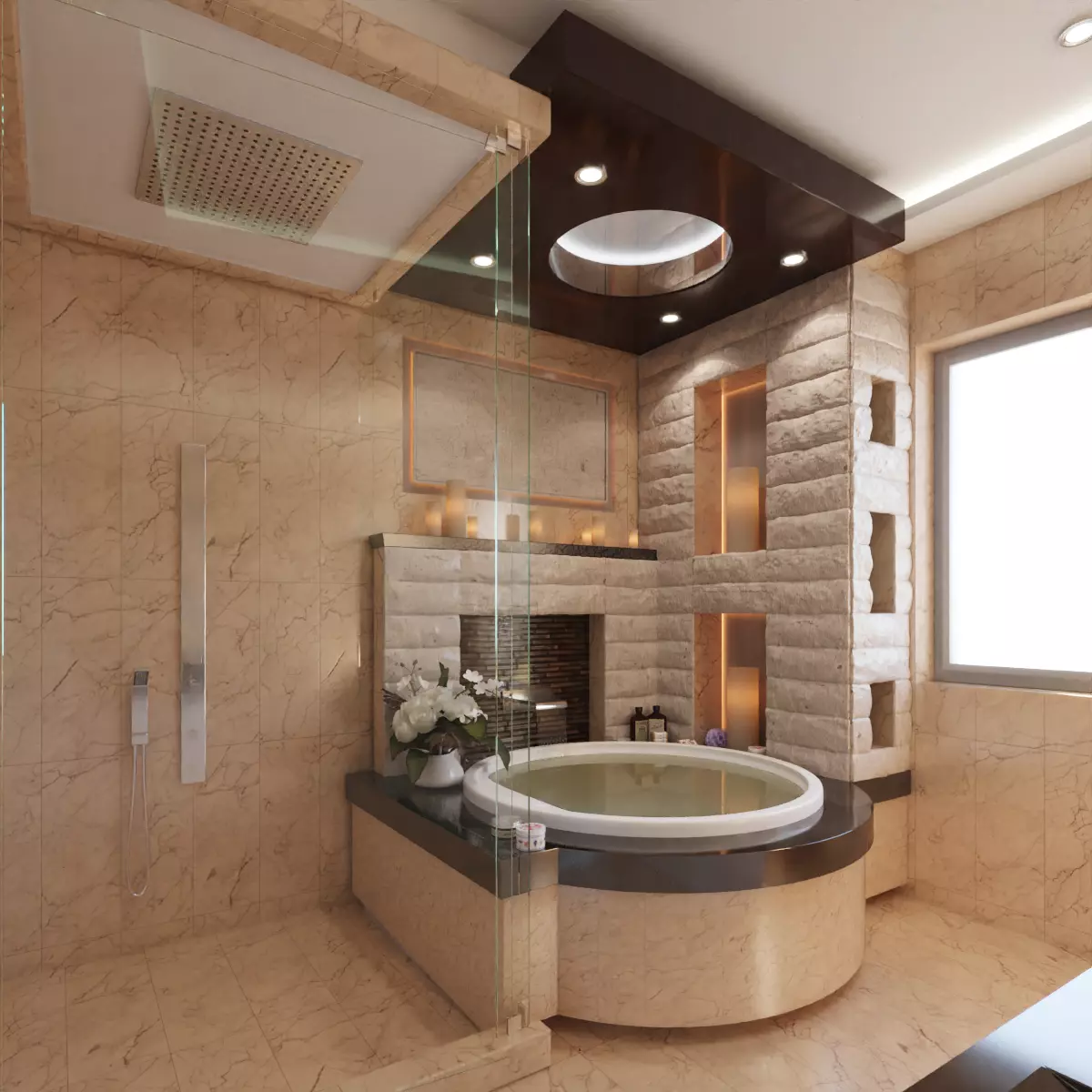 Bathroom modern with tub and shower 3D model_0
