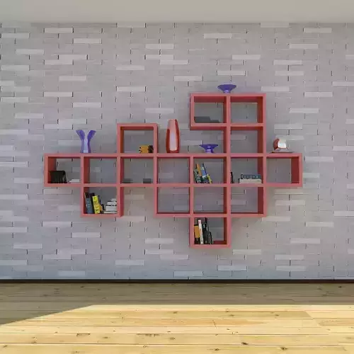 Bookshelf book shelf on brick wall 3D model