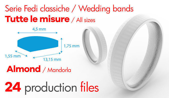 Wedding Bands Classic - Mandorla - almond -  3D print model 3D print model