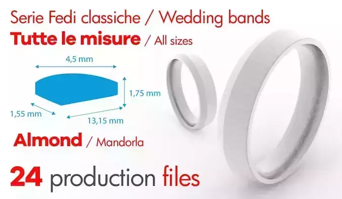 Wedding Bands Classic - Mandorla - almond -  3D print model 3D print model