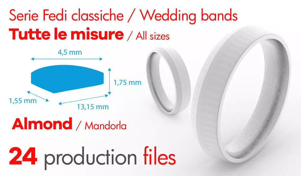 Wedding Bands Classic - Mandorla - almond - 3D print model 3D print model