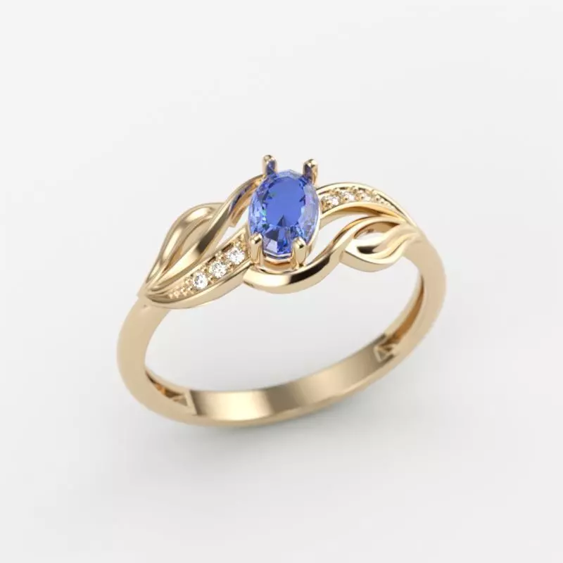 wedding engagement women ring with gem and diamonds 3dm stl CAD 3D print model_0