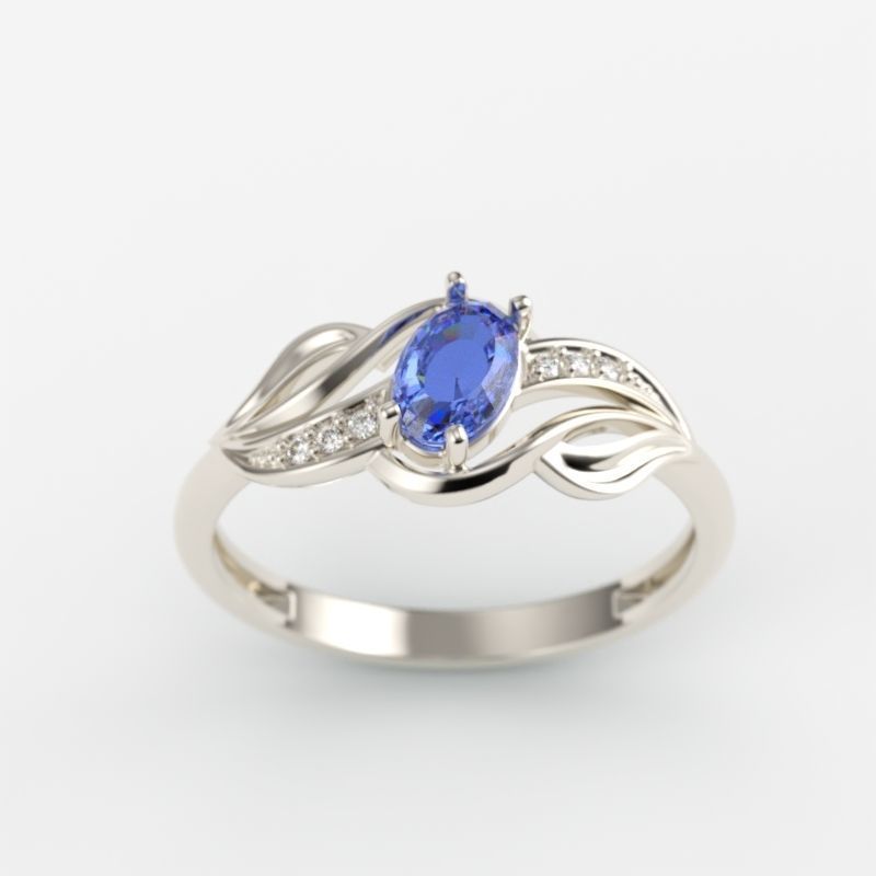 wedding engagement women ring with gem and diamonds 3dm stl CAD 3D print model_11