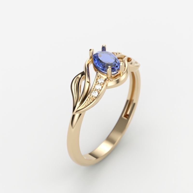 wedding engagement women ring with gem and diamonds 3dm stl CAD 3D print model_6