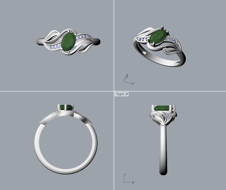 wedding engagement women ring with gem and diamonds 3dm stl CAD 3D print model_25