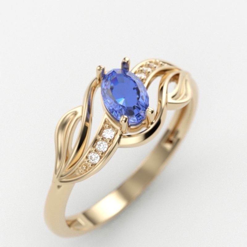 wedding engagement women ring with gem and diamonds 3dm stl CAD 3D print model_2