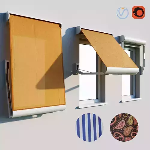 Sunblind three window awnings with checkered pattern