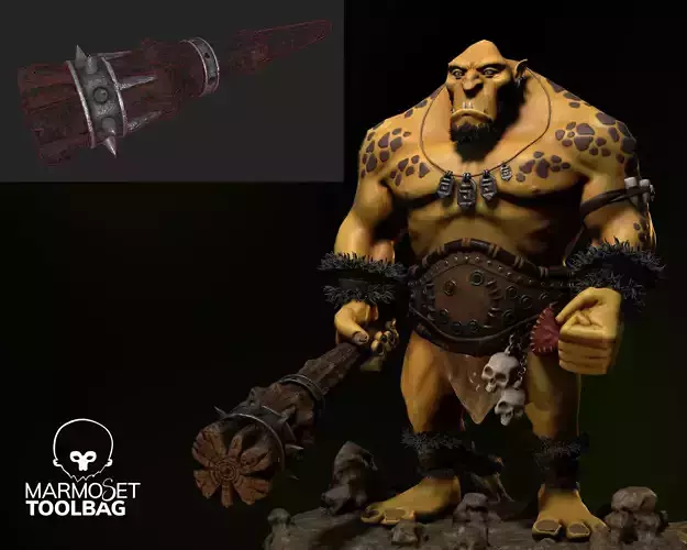 Spiked orc war club Low-poly 3D model
