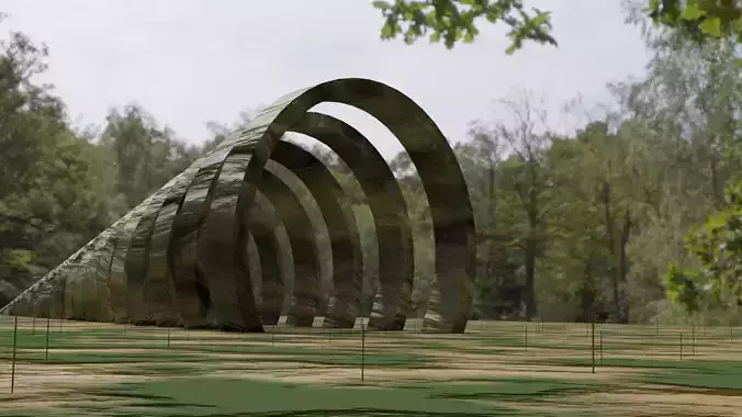 3D environment sculpture in middle of field