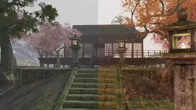 Low Poly Japanese Foliage Pack With PBR Materials Low-poly 3D model