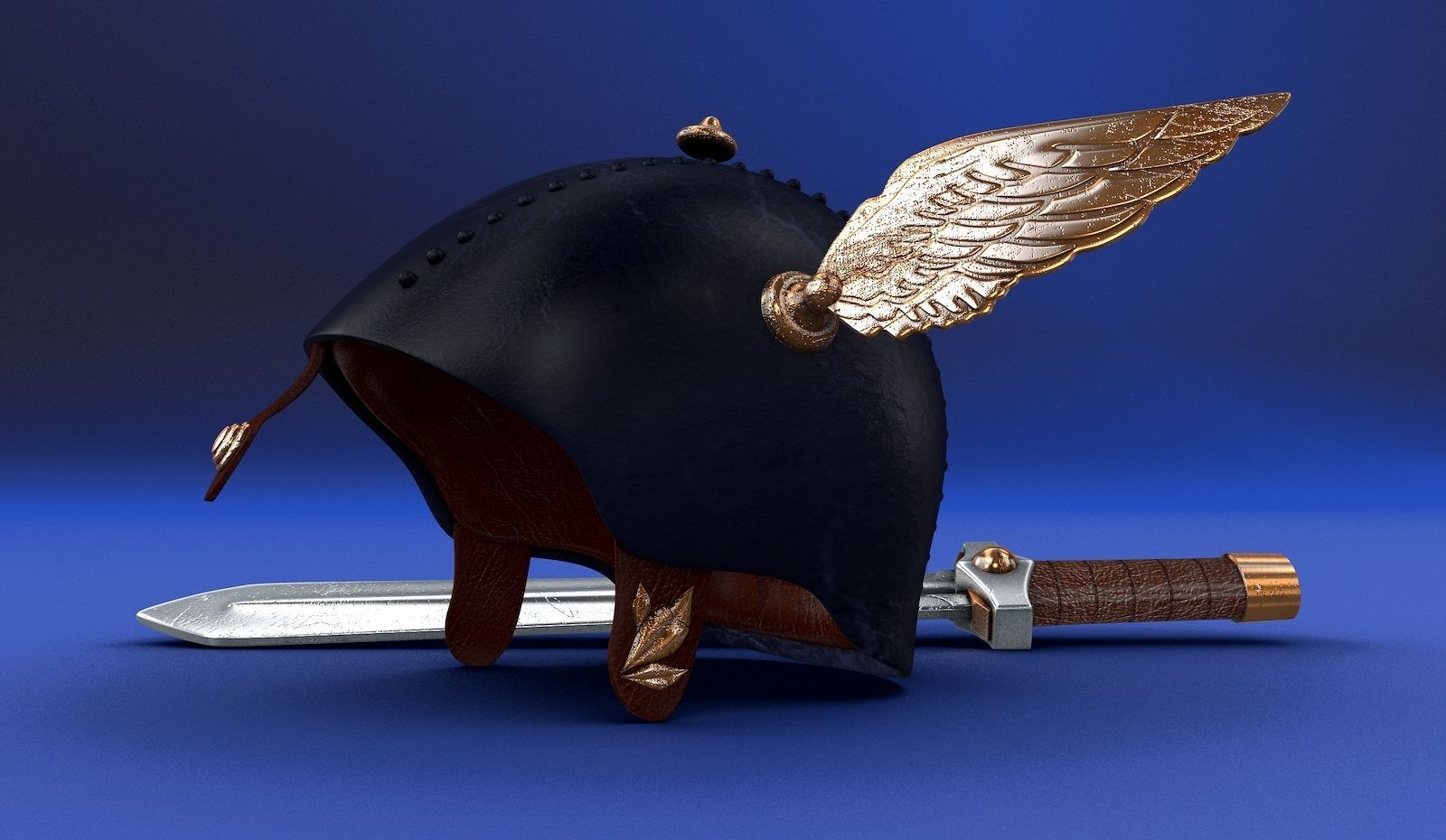 Gaul Helmet and Sword 3D model_2