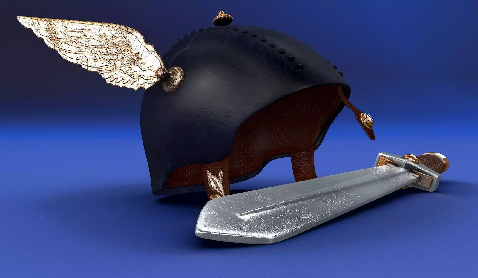 Gaul Helmet and Sword 3D model_0