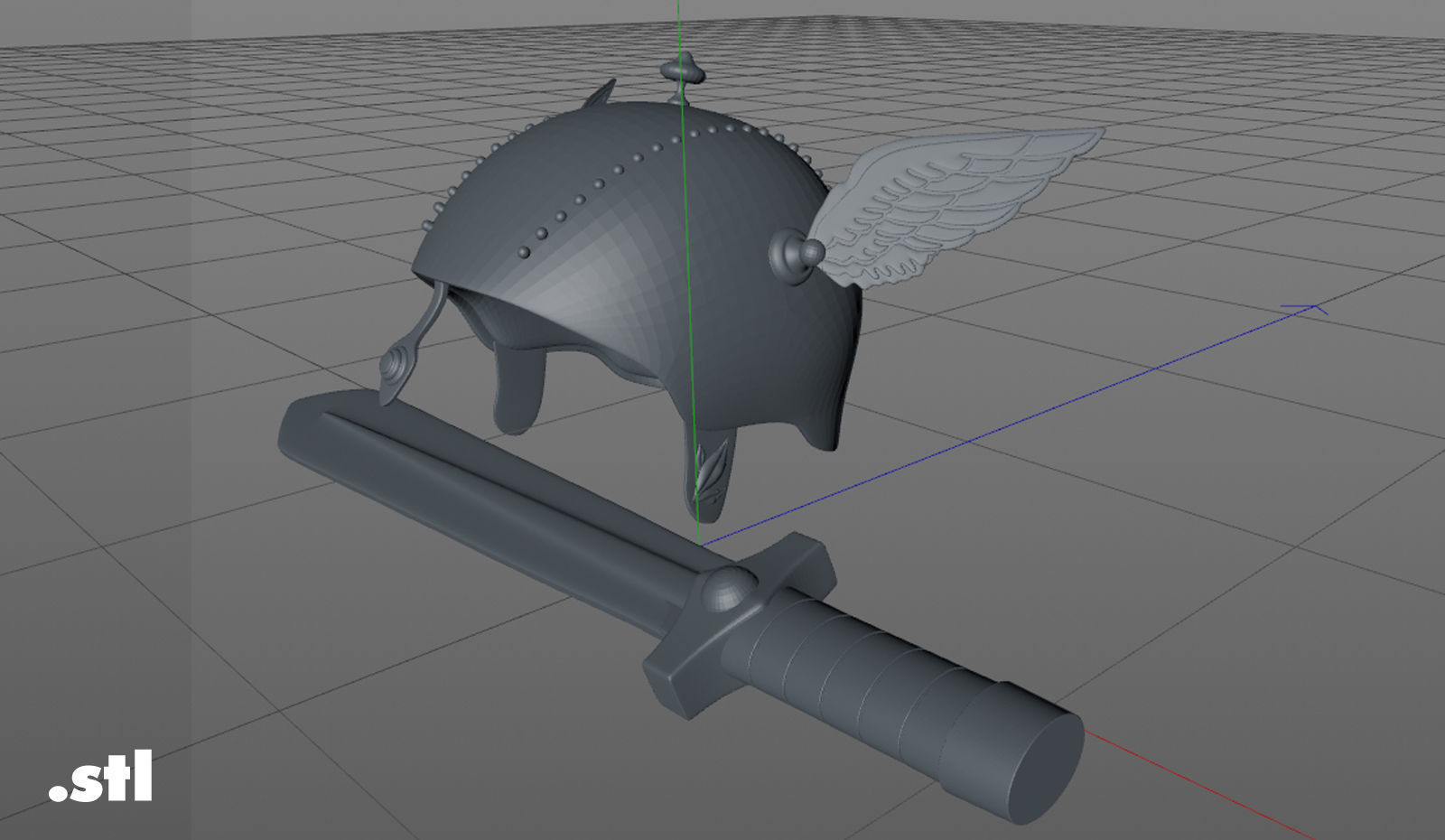 Gaul Helmet and Sword 3D model_14