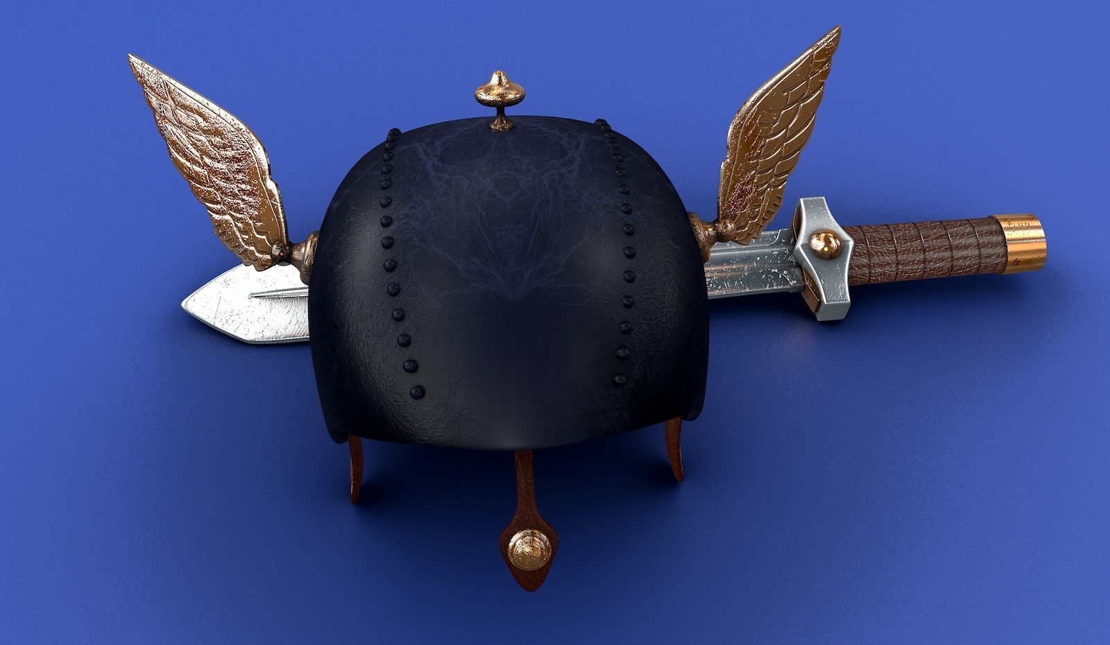 Gaul Helmet and Sword 3D model_1