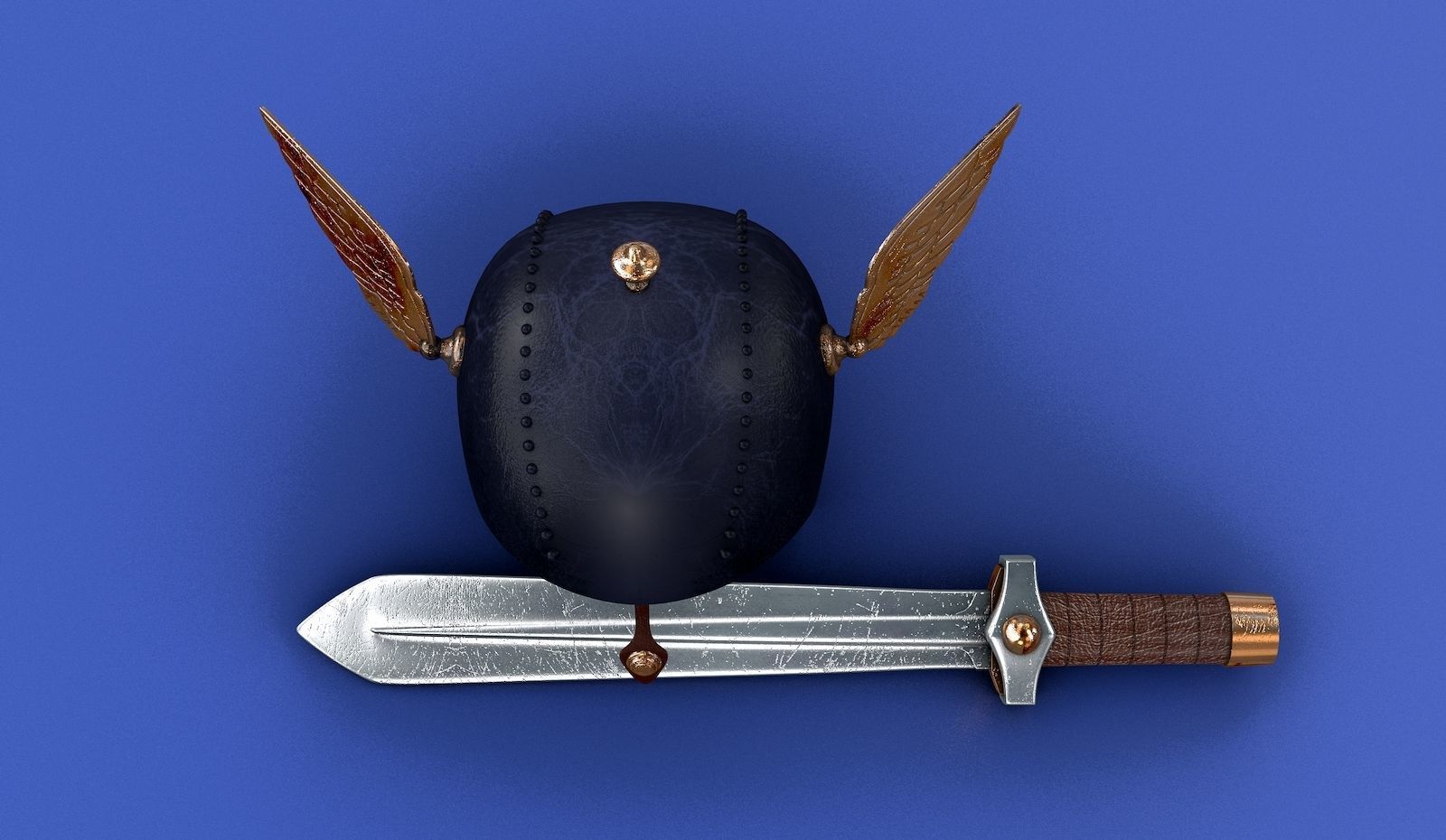 Gaul Helmet and Sword 3D model_3