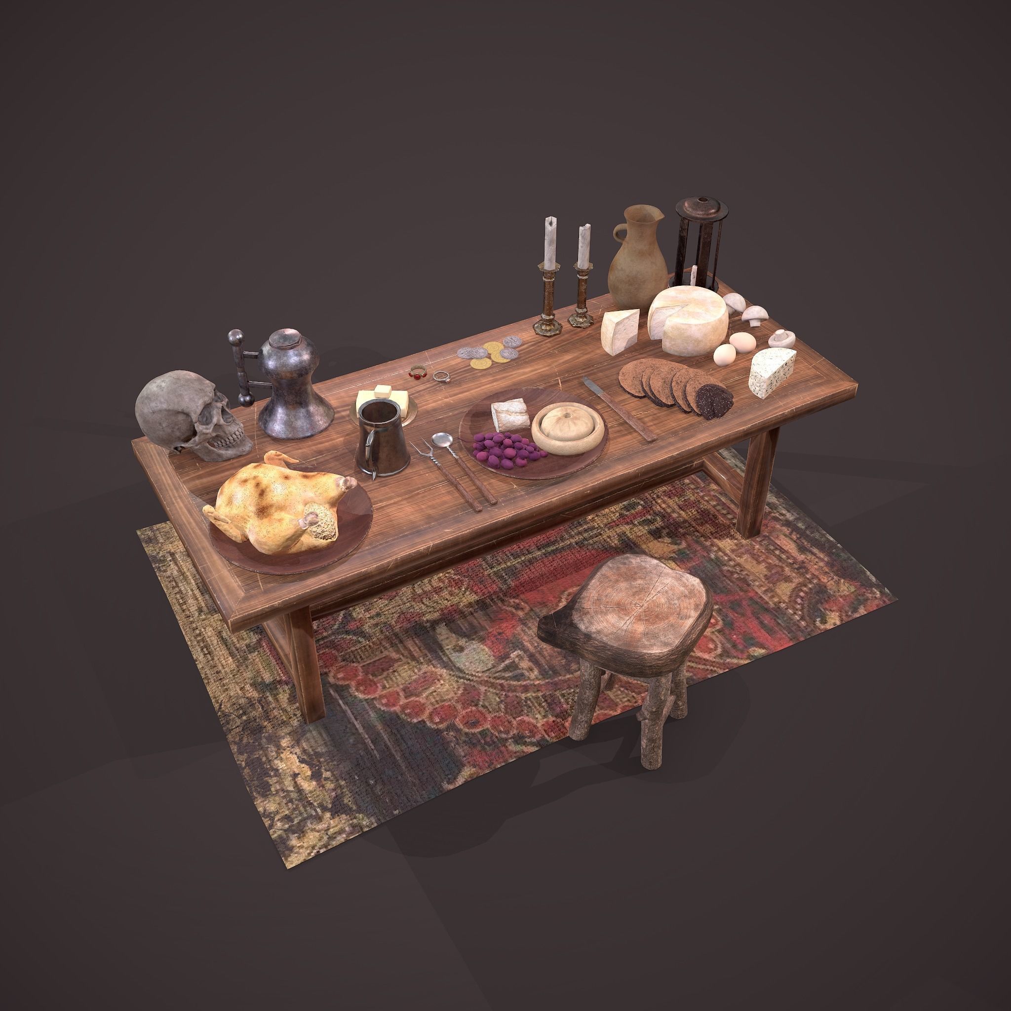 Medieval Tavern Dinner Scene  3D Model Collection_32
