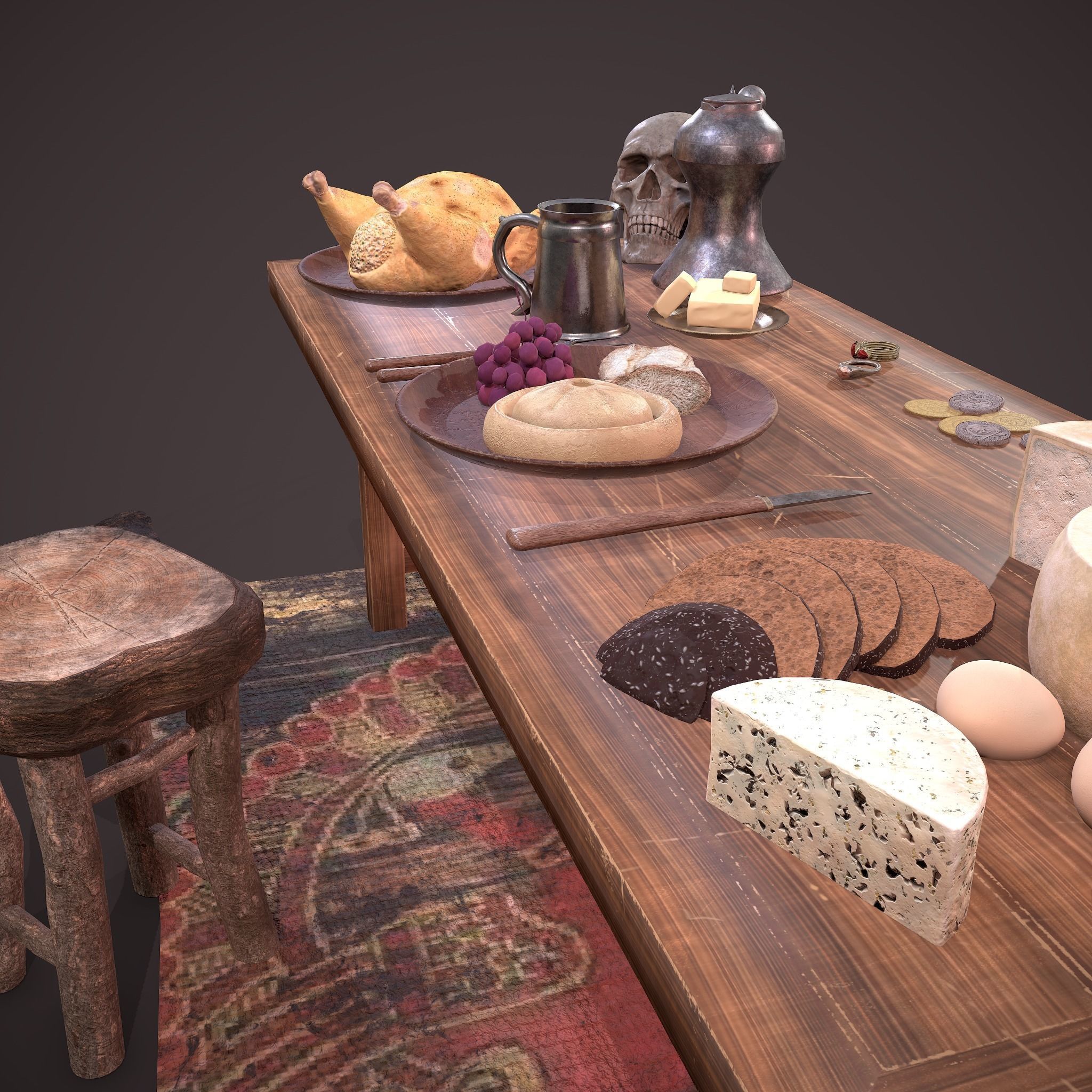 Medieval Tavern Dinner Scene  3D Model Collection_48