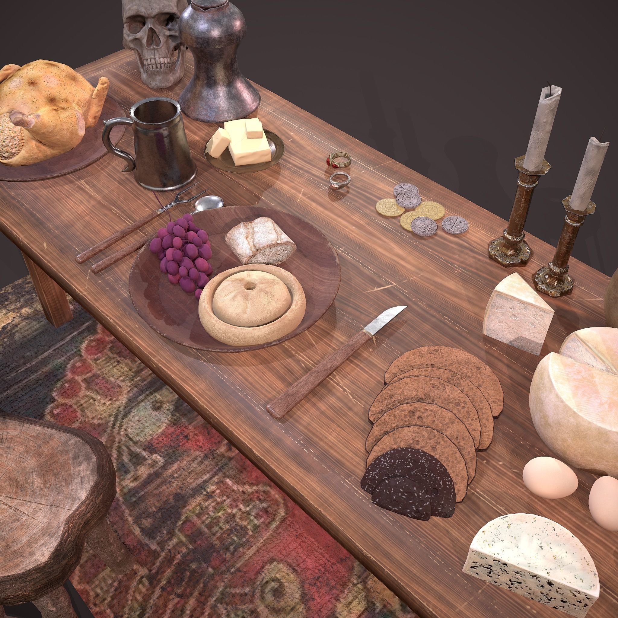 Medieval Tavern Dinner Scene  3D Model Collection_38