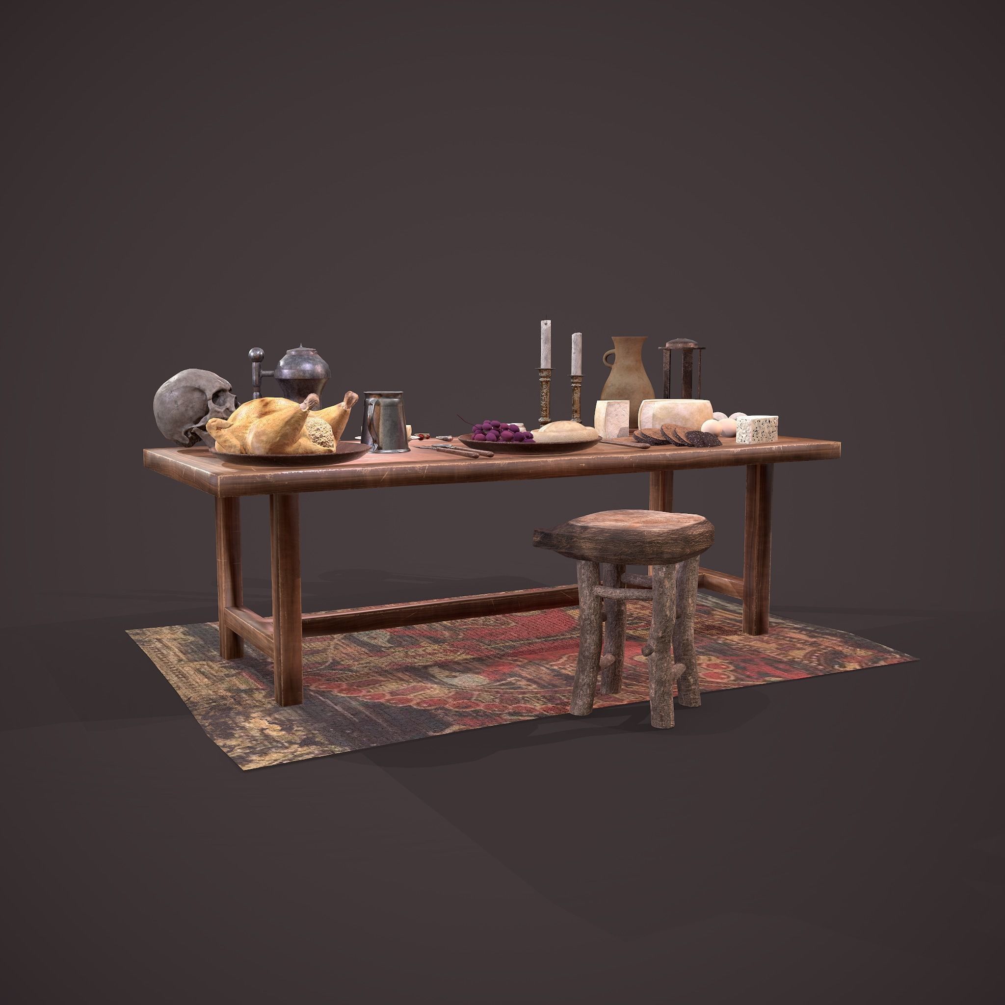 Medieval Tavern Dinner Scene  3D Model Collection_30