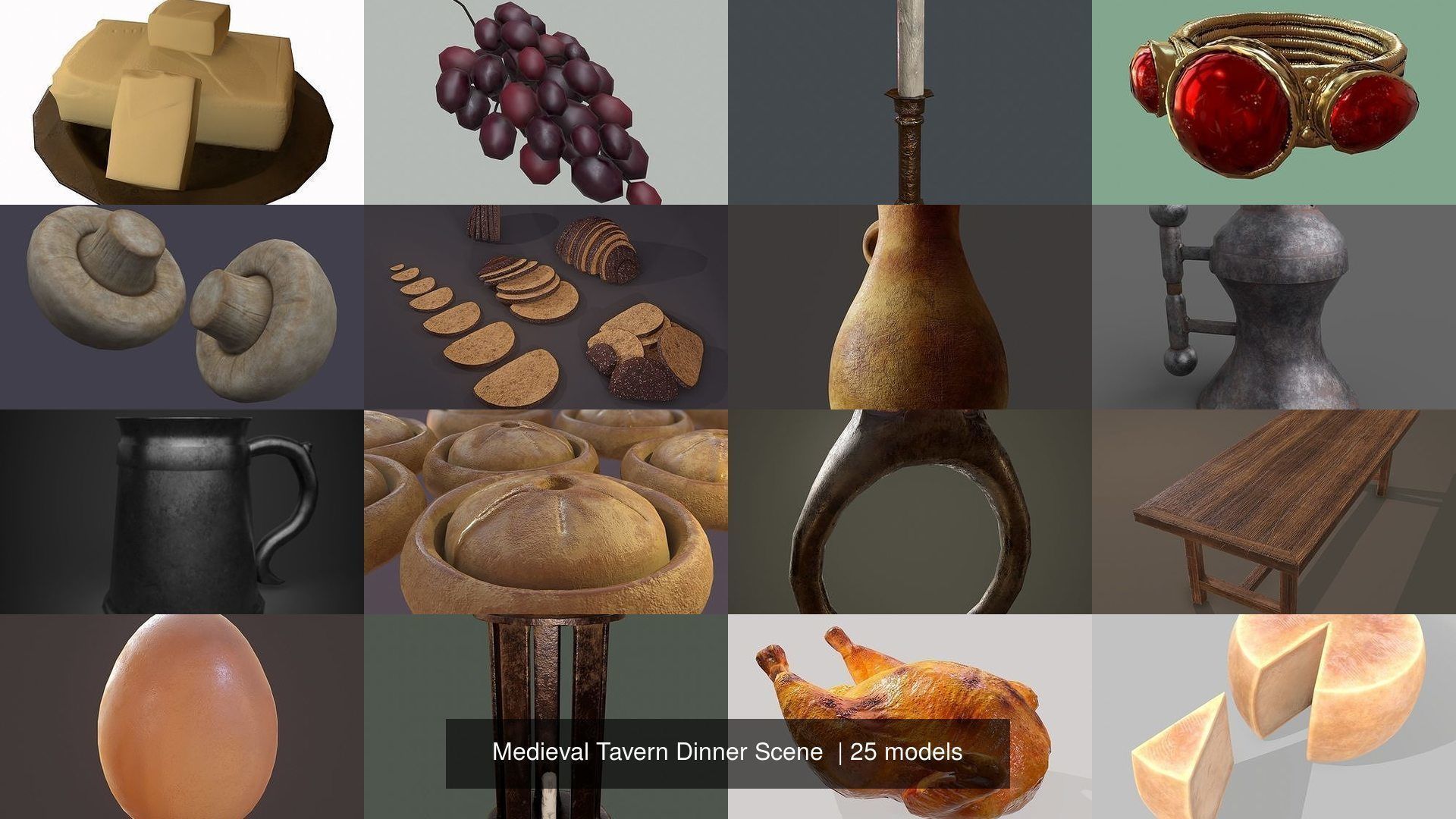 Medieval Tavern Dinner Scene  3D Model Collection_6