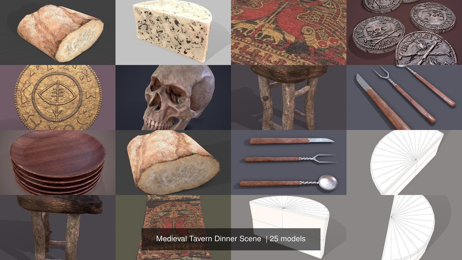 Medieval Tavern Dinner Scene  3D Model Collection_7