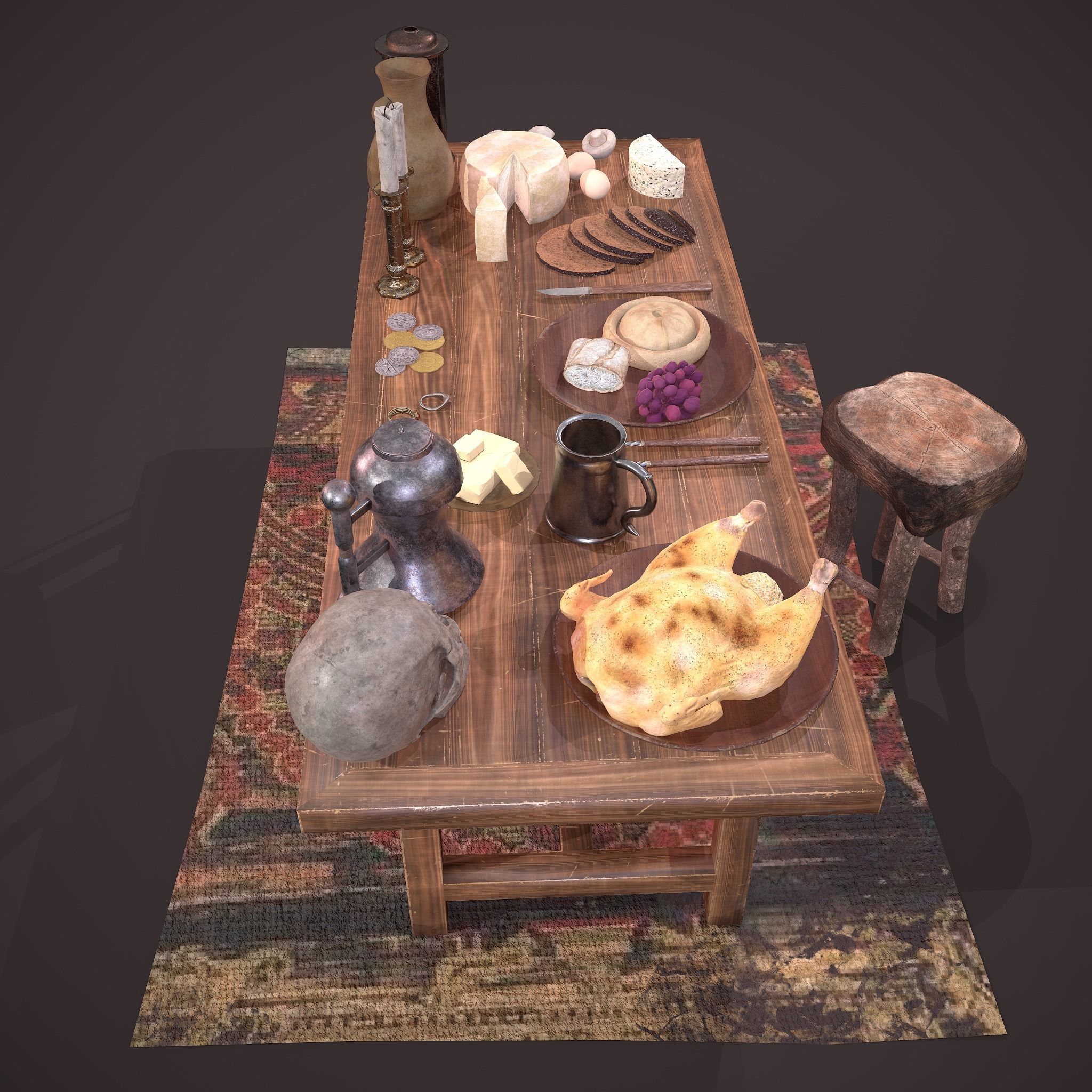 Medieval Tavern Dinner Scene  3D Model Collection_9